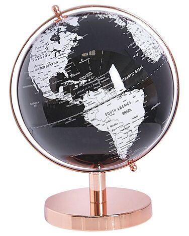 Globus schwarz / weiß / roségold Metallfuß 28 cm CABOT