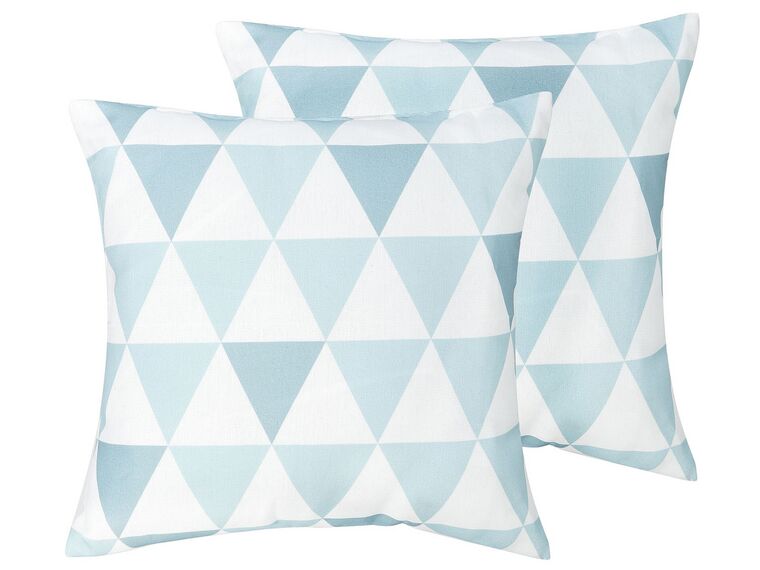 Set of 2 Outdoor Cushions Triangle Pattern 40 x 40 cm Blue and White TRIFOS_771011