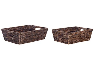 Set of 2 Water Hyacinth Baskets Brown PANDZ