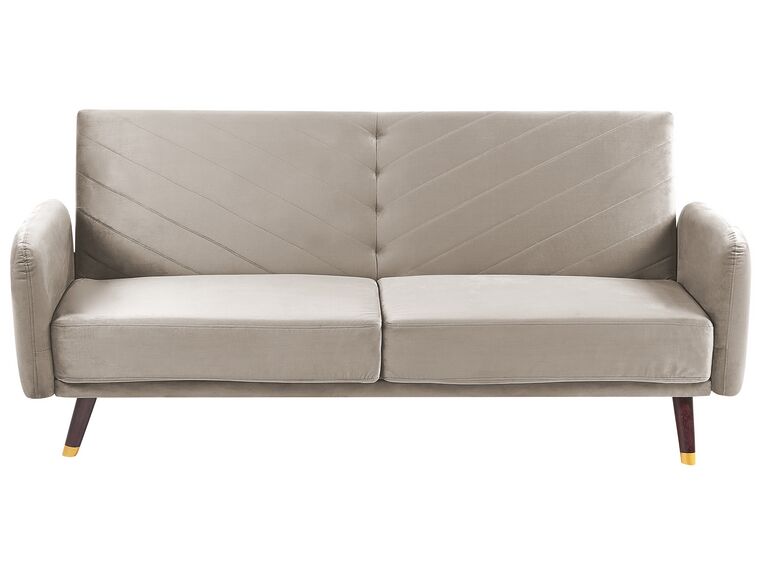 Sofa rozkładana welurowa beżowoszara SENJA_850517