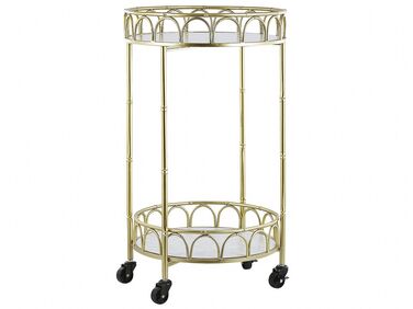 Round Metal Drinks Trolley Gold with Marble Effect SHAFTER