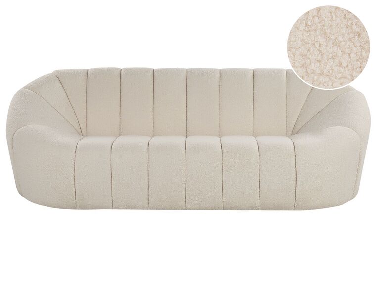 3 Seater Boucle Fabric Sofa White LOMMA_818055