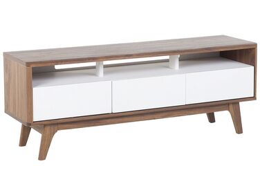 TV-Möbel dunkler Holzfarbton / weiß mit 3 Schubladen 140 x 39 x 53 cm SYRACUSE