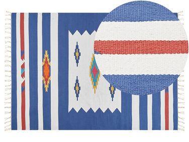 Kelim Teppich Baumwolle mehrfarbig 140 x 200 cm geometrisches Muster Kurzflor VARSER