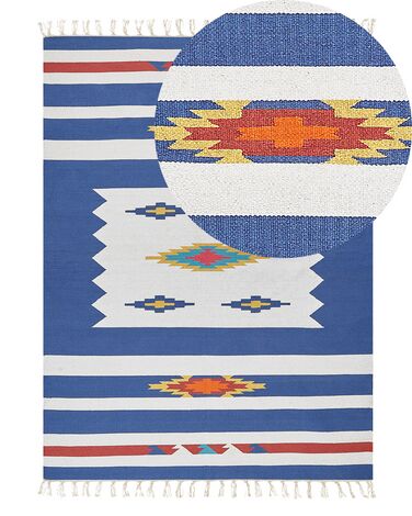 Kelim Teppich Baumwolle mehrfarbig 140 x 200 cm geometrisches Muster Kurzflor VARSER