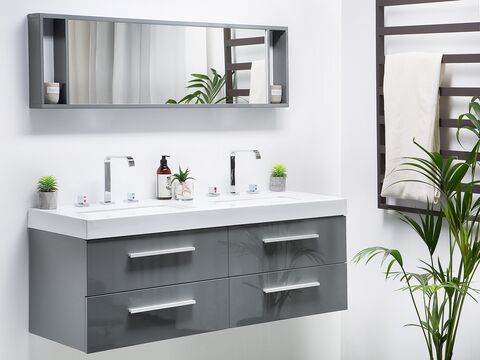 Bathroom Vanity With Double Sink 4 Drawers And Mirror Grey Malaga Beliani Sk