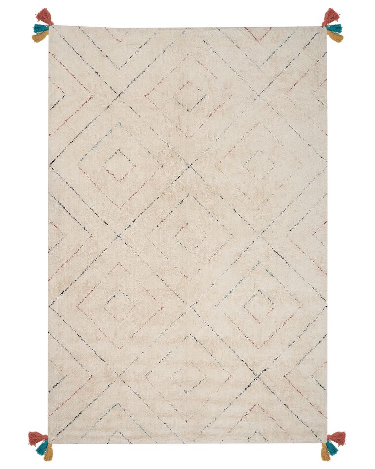 Teppich Baumwolle beige 200 x 300 cm geometrisches Muster Shaggy KARTAL_903419