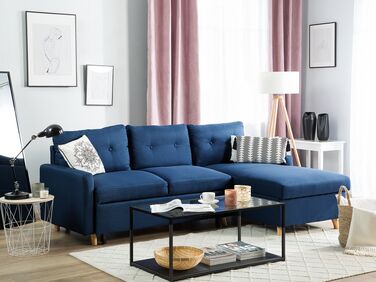 Left Hand Corner Sofa Bed with Storage Navy Blue FLAKK