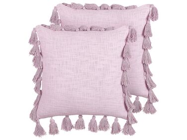 Set of 2 Cotton Cushions with Tassels 45 x 45 cm Pink LYNCHIS