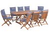 Trädgårdsmöbelset av bord och 8 stolar med dynor i blå MAUI_755804