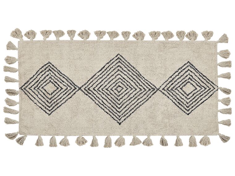 Teppich Baumwolle beige 80 x 150 cm geometrisches Muster Kurzflor BULCUK_839783