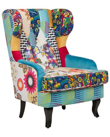 Fabric Wingback Chair Patchwork Blue MOLDE