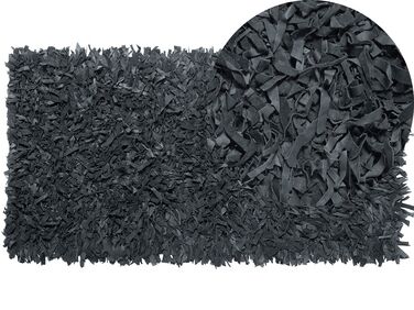 Teppich schwarz 80 x 150 cm Leder Shaggy MUT