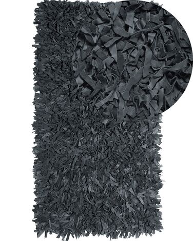 Teppich Leder schwarz 80 x 150 cm Shaggy MUT