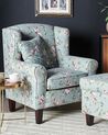 Fabric Wingback Chair with Footstool Floral Pattern Green HAMAR_794162