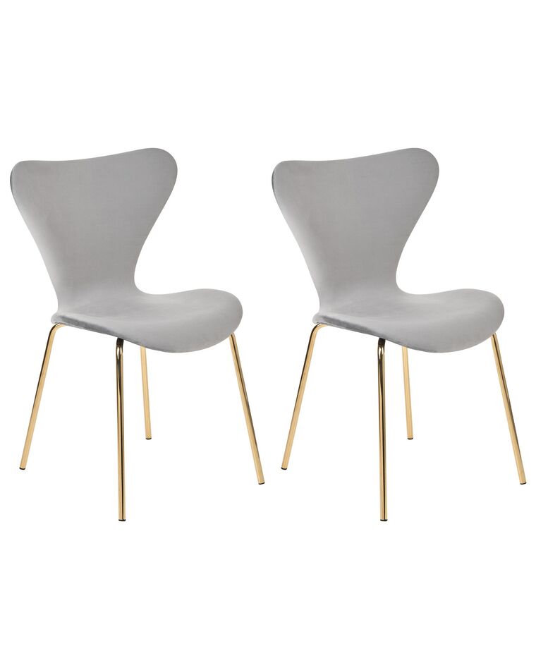 Conjunto de 2 sillas de comedor de terciopelo gris claro/dorado BOONVILLE_862168