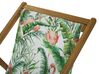Set of 2 Acacia Folding Deck Chairs and 2 Replacement Fabrics Light Wood with Off-White / Flamingo Pattern ANZIO_800440