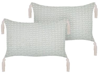 Set of 2 Cushions Geometric Pattern with Tassels 25 x 45 cm Mint Green HAKONE