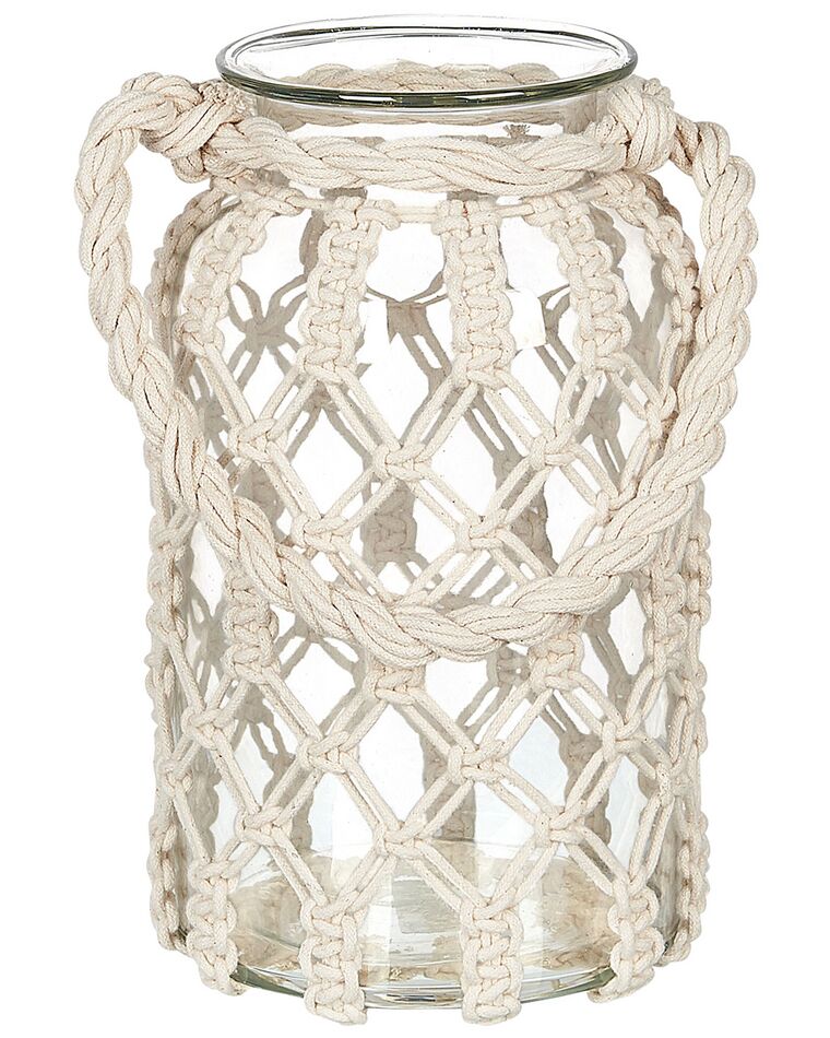 Decorative Macramé Glass Lantern 28 cm White JALEBI_830553