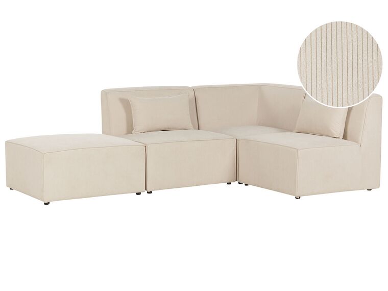 Left Hand 3 Seater Modular Jumbo Cord Corner Sofa with Ottoman Beige LEMVIG_875078