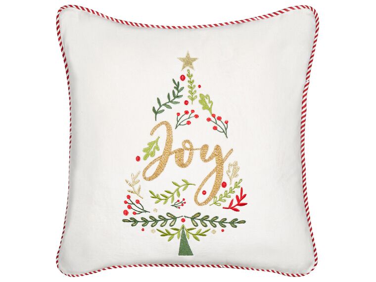 Almofada decorativa com padrão natalício em veludo branco 45 x 45 cm ECHEVERIA_887676