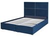Velvet EU Double Size Otoman Bed with Drawers Navy Blue VERNOYES_861343