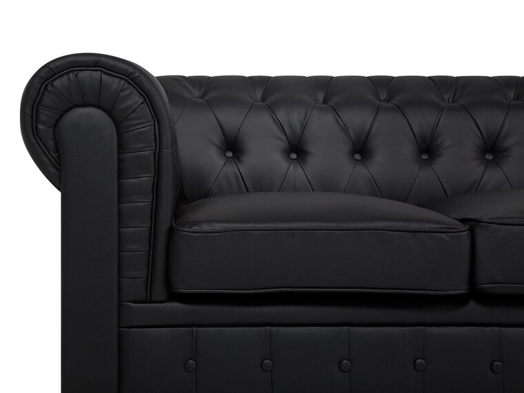 Left Hand Faux Leather Corner Sofa Black CHESTERFIELD Beliani.co.uk