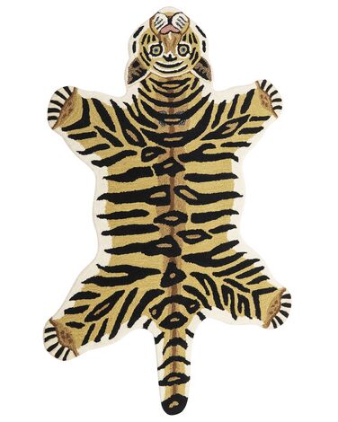 Vlnený detský koberec v tvare tigra 100 x 160 cm béžová/čierna SHERE