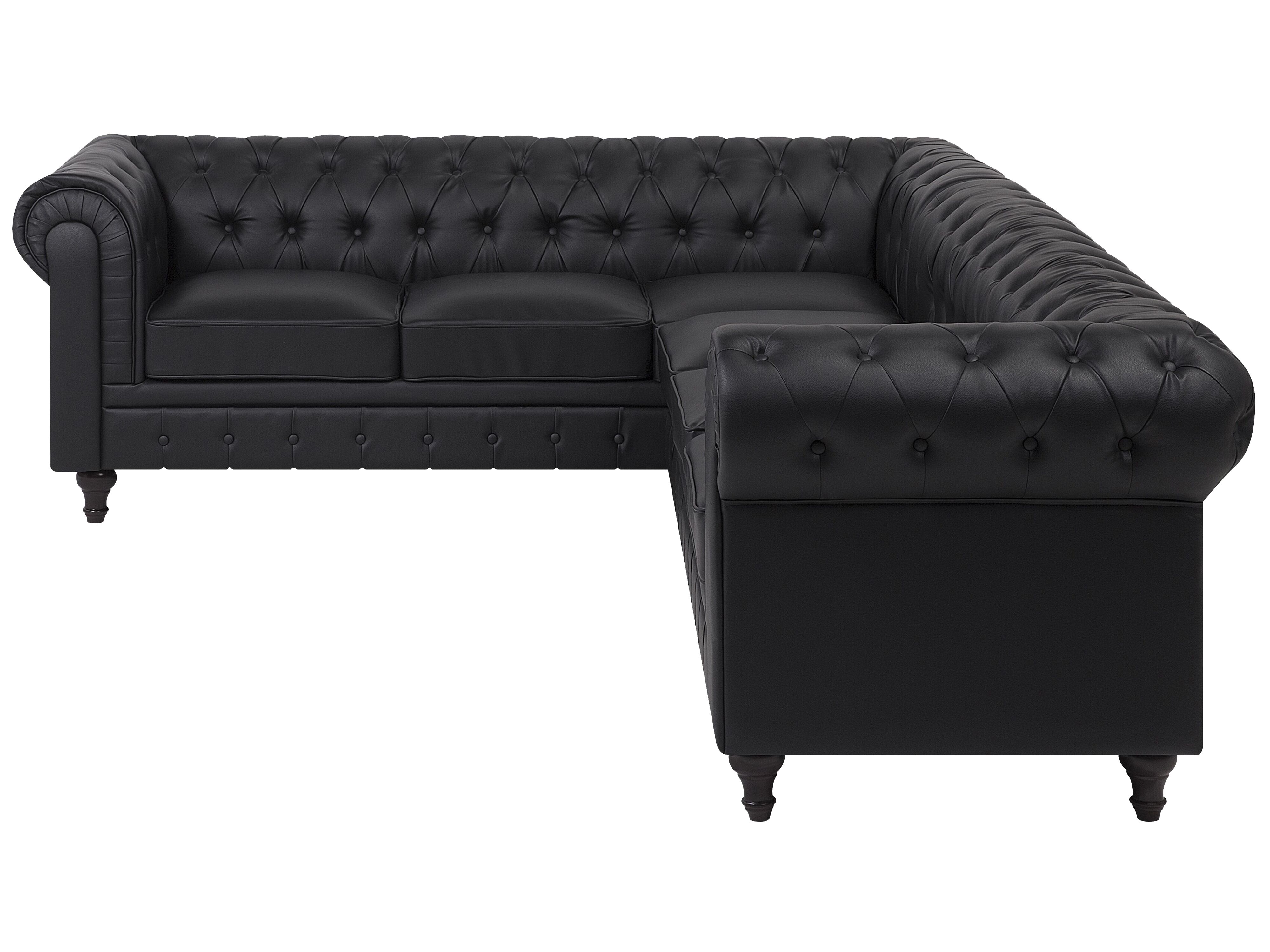 Narożnik ekoskóra prawostronny czarny CHESTERFIELD