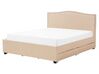 Fabric EU King Size Bed with Storage Beige MONTPELLIER _754244