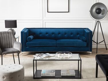 3 Seater Velvet Sofa Navy Blue AVALDSENES