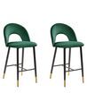Conjunto de 2 sillas de bar de terciopelo verde esmeralda/negro/dorado FALTON_871420