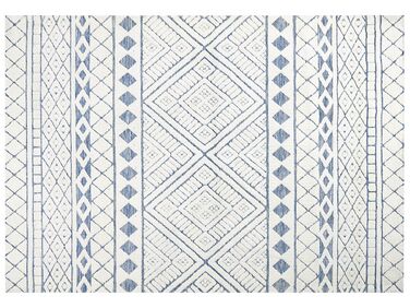 Teppich cremeweiss / blau 160 x 230 cm geometrisches Muster Kurzflor MARGAND