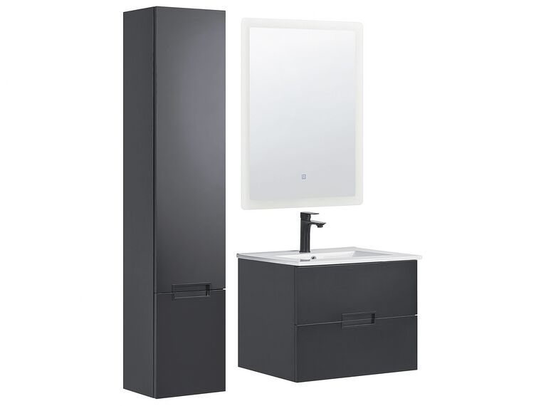 Mobile bagno nero con pensile lavabo e specchio TUDELA_819985