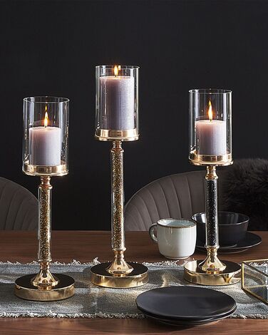 Glass Hurricane Candle Holder 41 cm Gold with Black ABBEVILLE