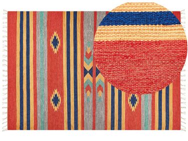 Kelim Teppich Baumwolle mehrfarbig 200 x 300 cm geometrisches Muster Kurzflor HATIS