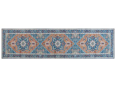Vloerkleed polyester blauw/oranje 80 x 300 cm RITAPURAM