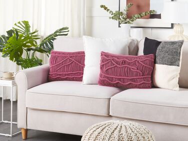 Set of 2 Cotton Cushions Macrame 30 x 50 cm Pink KIRIS