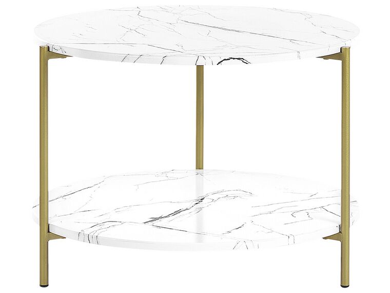Konferenčný stolík s poličkou s mramorovým efektom biela/zlatá REVA_832841