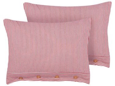 Conjunto de 2 almofadas decorativas com riscas em algodão vermelho e branco 40 x 60 cm AALITA