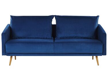 3-Sitzer Sofa Samtstoff dunkelblau mit goldenen Beinen MAURA