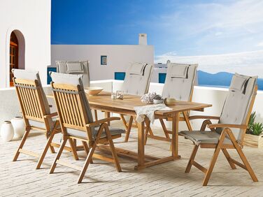 6 Seater Acacia Wood Garden Dining Set with Taupe Cushions JAVA