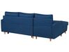 Tmavě modrá rozkládací rohová sedačka s úložným prostorem (pravostranná) FLAKK_745756