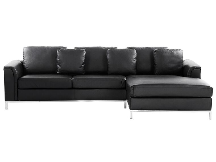 Left Hand Leather Corner Sofa Black OSLO_767444