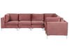 Left Hand 6 Seater Modular Velvet Corner Sofa Pink EVJA_858837