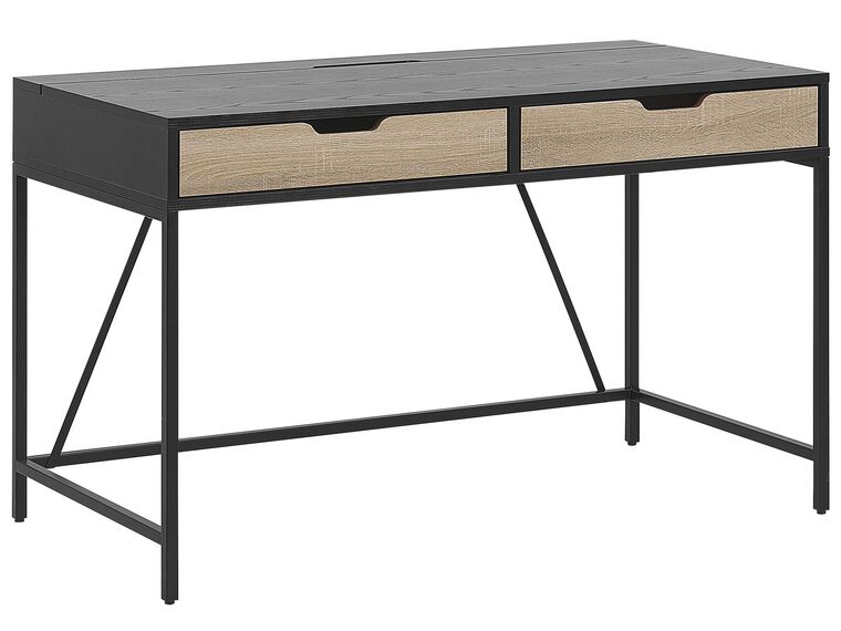 Schreibtisch schwarz / heller Holzfarbton 120 x 60 cm 2 Schubladen JENA_790270