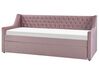 Rozkladacia zamatová posteľ 90 x 200 cm ružová MONTARGIS_798314