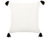 Bawełniana poduszka dekoracyjna geometryczny wzór z frędzlami 45 x 45 cm biało-czarna MAYS_838832