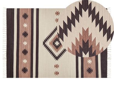 Kelim Teppich Baumwolle beige / braun 140 x 200 cm geometrisches Muster Kurzflor ARAGATS