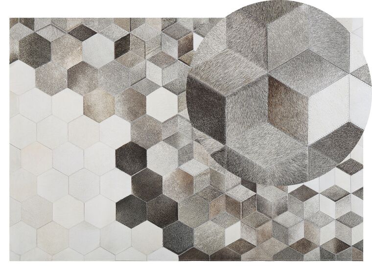 Teppich Kuhfell grau / weiss 140 x 200 cm geometrisches Muster Kurzflor SASON_764762